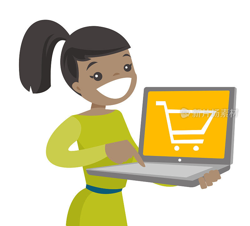 Woman holding using computer for shopping online